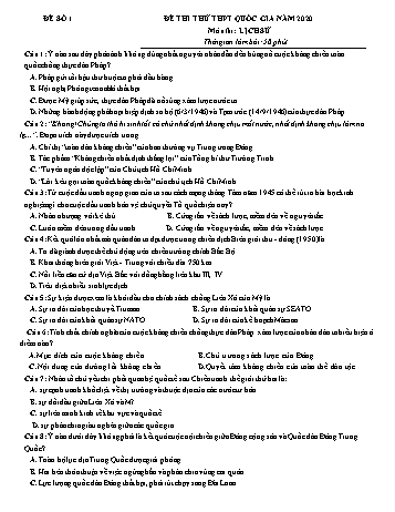 Đề thi thử THPT Quốc gia môn Lịch sử - Đề số 1 - Năm học 2020 - Trường THPT Vũ Văn Hiếu