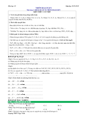 Hướng dẫn ôn tập Hóa học Lớp 10 - Nhóm Halogen - Trường THPT Trực Ninh