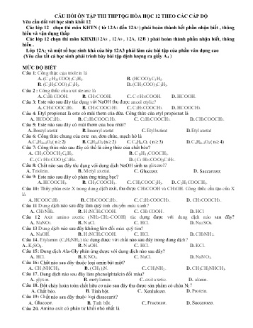 Hướng dẫn ôn tập Hóa học Lớp 12 theo cấp độ - Trường THPT Trực Ninh