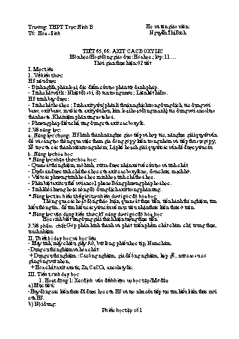 Kế hoạch bài dạy Hóa học Lớp 11 - Tiết 65+66: Axit cacboxylic - Nguyễn Thị Bích