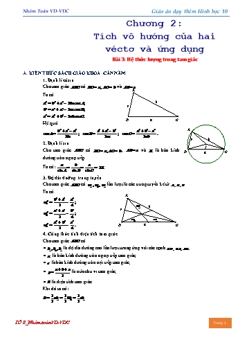 Kế hoạch dạy thêm Hình học Lớp 10 - Bài 3: Hệ thức lượng trong tam giác - Trường THPT Trực Ninh