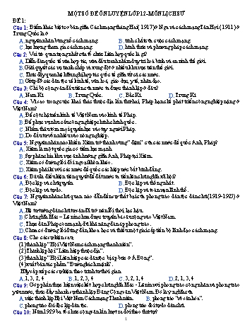 Một số đề ôn luyện Lịch sử Lớp 12 - Trường THPT Vũ Văn Hiếu
