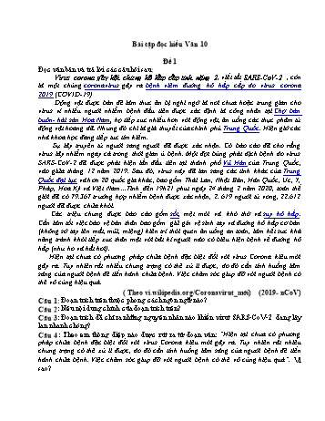 Ôn tập đọc hiểu Ngữ văn Lớp 10 - Trường THPT Trực Ninh