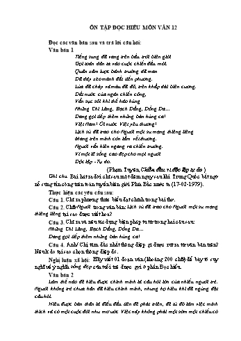 Ôn tập đọc hiểu Ngữ văn Lớp 12 - Trường THPT Trực Ninh