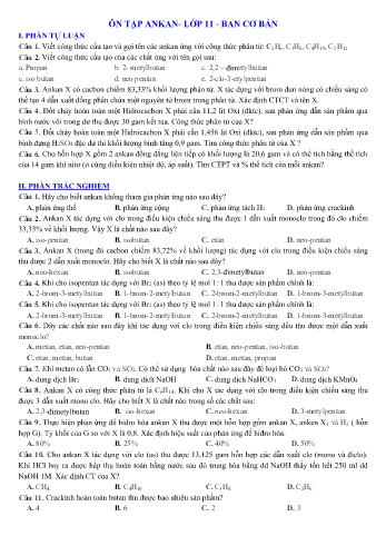 Ôn tập Hóa học Lớp 11 (Ban cơ bản) - Ankan