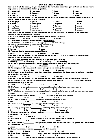 Ôn tập Tiếng Anh Lớp 11 - Unit 6: Global warming - Trường THPT Trần Hưng Đạo