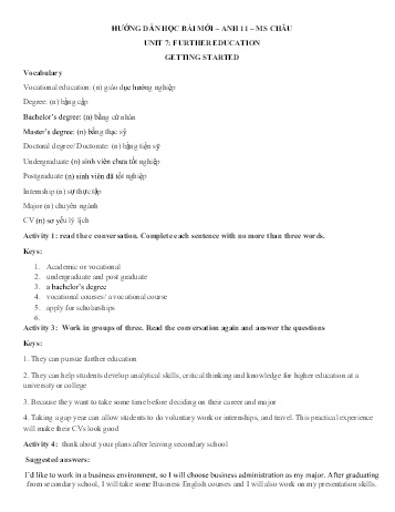 Ôn tập Tiếng Anh Lớp 11 - Unit 7: Further education - Trường THPT Trực Ninh