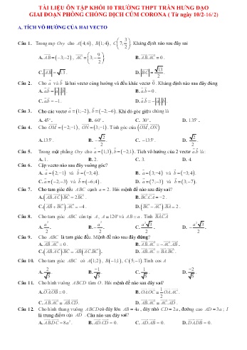 Tài liệu ôn tập Toán Lớp 10 - Trường THPT Trần Hưng Đạo