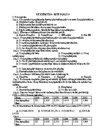 Trắc nghiệm Địa lí Lớp 10 - Trường THPT Vũ Văn Hiếu