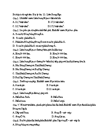Trắc nghiệm Địa lí Lớp 11 - Liên Bang Nga - Trường THPT Vũ Văn Hiếu