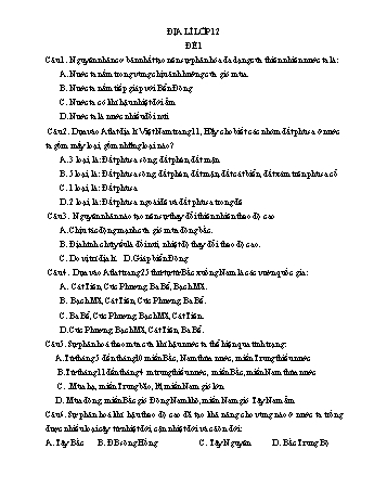 Trắc nghiệm Địa lí Lớp 12 - Tuần 12 - Trường THPT Vũ Văn Hiếu
