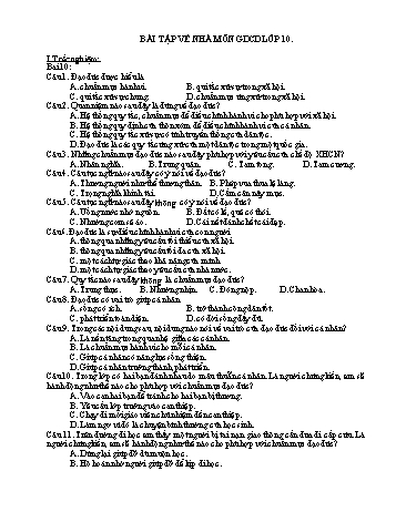 Trắc nghiệm Giáo dục công dân Lớp 10 - Trường THPT Vũ Văn Hiếu
