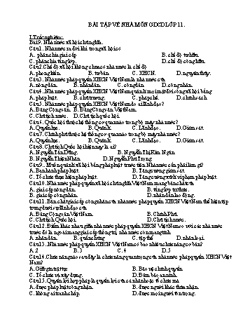 Trắc nghiệm Giáo dục công dân Lớp 11 - Trường THPT Vũ Văn Hiếu