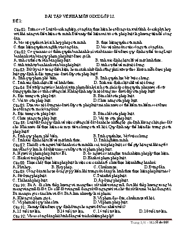 Trắc nghiệm Giáo dục công dân Lớp 12 - Trường THPT Vũ Văn Hiếu