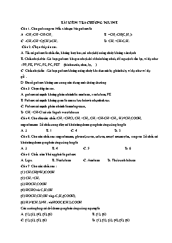 Trắc nghiệm Hóa học Lớp 12 - Polime - Trường THPT Vũ Văn Hiếu