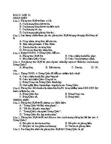 Trắc nghiệm Lịch sử Lớp 11 - Bài 15-19 - Trường THPT Vũ Văn Hiếu