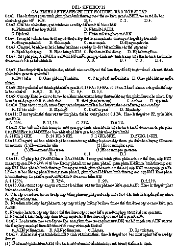 Trắc nghiệm Sinh học Lớp 12 - Trường THPT Vũ Văn Hiếu