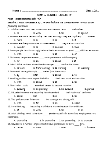 Trắc nghiệm Tiếng Anh Lớp 10 (Lần 4) - Trường THPT Vũ Văn Hiếu