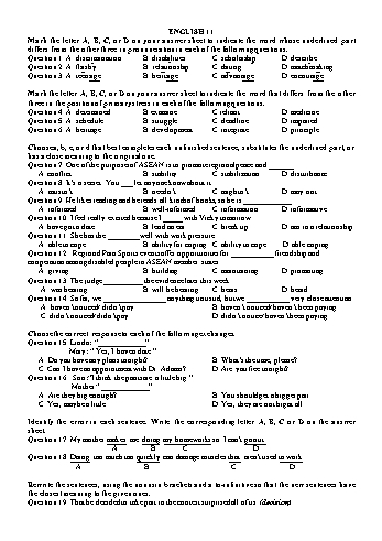 Trắc nghiệm Tiếng Anh Lớp 11 (Lần 3) - Trường THPT Vũ Văn Hiếu