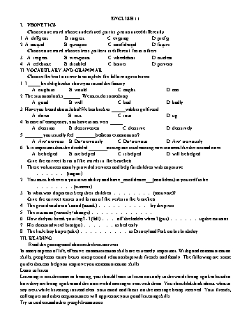 Trắc nghiệm Tiếng Anh Lớp 11 (Lần 4) - Trường THPT Vũ Văn Hiếu