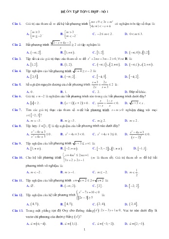 Trắc nghiệm Toán Lớp 10 - Đề số 1 - Trường THPT Vũ Văn Hiếu