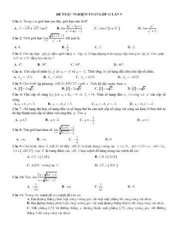 Trắc nghiệm Toán Lớp 11 (Lần 9) - Trường THPT Vũ Văn Hiếu