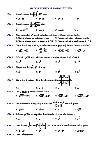 Trắc nghiệm Toán Lớp 12 - Lũy thừa và hàm số lũy thừa - Trường THPT Vũ Văn Hiếu