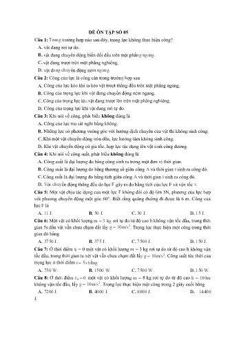 Trắc nghiệm Vật lí Lớp 10 - Đề số 5 - Trường THPT Vũ Văn Hiếu