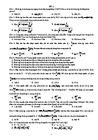 Trắc nghiệm Vật lí Lớp 12 - Đề 3 - Trường THPT Trần Hưng Đạo Trắc nghiệm Vật lí Lớp 12 - Đề 3 - Trường THPT Trần Hưng Đạo
